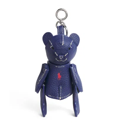 Polo Ralph Lauren Suede-leather Polo Bear Bag Charm In Blue