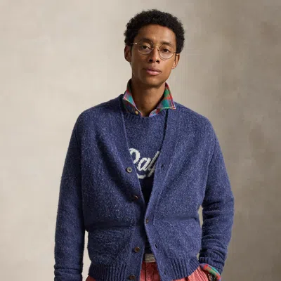 Polo Ralph Lauren Suede-patch Wool-cashmere Cardigan In Basalt Navy