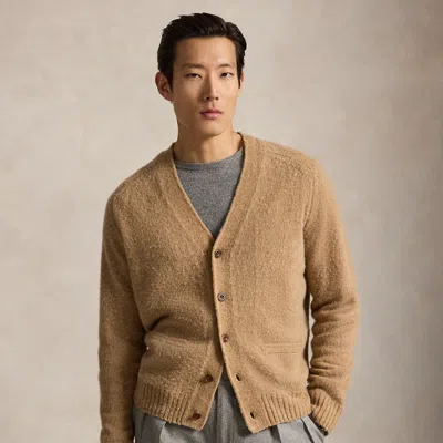 Polo Ralph Lauren Suede-patch Wool-cashmere Cardigan In Crouton Tan Heather