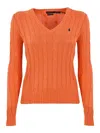 Polo Ralph Lauren Cable-knit Cotton V-neck Jumper In Orange