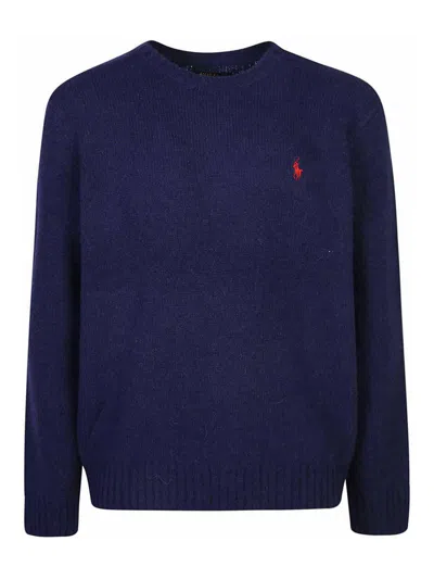 POLO RALPH LAUREN BLUE KNIT CREWNECK WITH RED HORSE