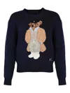 Polo Ralph Lauren Blue Crewneck Sweater With Maxi Logo Bear On The Front In Wool And Cashmere Woman In Blue