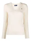 Polo Ralph Lauren Logo Embroidered Cable Knit Sweater In Blanco