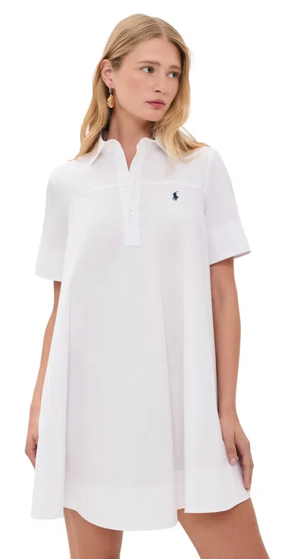 Polo Ralph Lauren Super Poplin Collared Short Sleeve Dress White In Multi