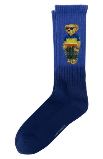 Polo Ralph Lauren Surf Club Bear Dip Dye Crew Socks In Blue
