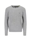 Polo Ralph Lauren Grey Crewneck Sweater With Pony Embroidery On The Front And Woven Knit In Cotton Man In Gray