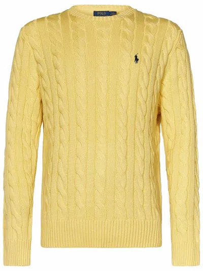 Polo Ralph Lauren Cable-knit Cotton Sweater With Iconic Embroidery In Fall Yellow