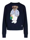 Polo Ralph Lauren Womens Polo Bear Embroidered Wool And Cashmere Jumper Hunter Navy In Black