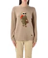 Polo Ralph Lauren Aviator Polo Bear Cashmere Sweater In Beige