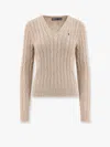 Polo Ralph Lauren Cable Knit V-neck Sweater In Beige