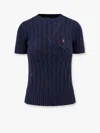 Polo Ralph Lauren Blue Cable Knit T-shirt With Embroidered Logo In Cotton Woman In Blue