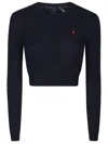 Polo Ralph Lauren Cable Knit Cropped Long Sleeve Sweater In Black