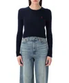 Polo Ralph Lauren Julianna Cotton Cable Crew Neck Sweater In Blue