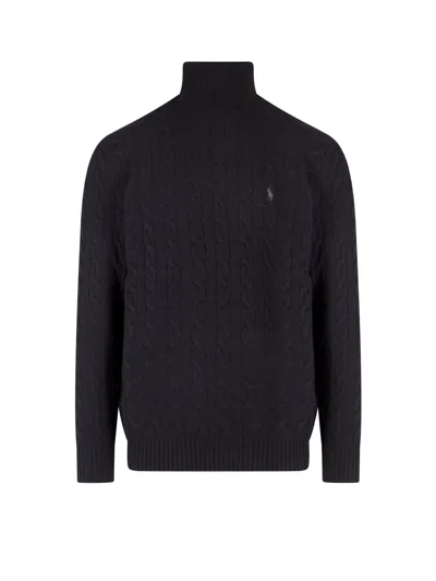 Polo Ralph Lauren Wool And Cashmere Sweater With Frontal Logo In Black