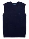 Polo Ralph Lauren Blue Vest With V Neck And Pony Embroidery On The Front In Wool And Cashmere Man In Blue