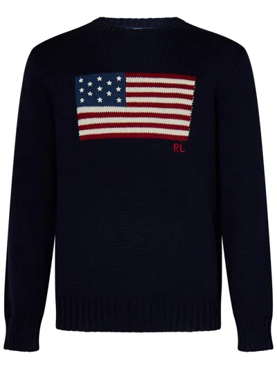 Polo Ralph Lauren The Iconic Flag Sweater In Hunter Navy In Animal Print