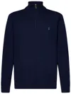 Polo Ralph Lauren Navy Wool Knit Jumper With Quarter-zip In Blue