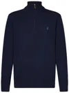 Polo Ralph Lauren Navy Wool Knit Jumper With Quarter-zip In Blue