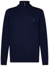 Polo Ralph Lauren Navy Wool Knit Jumper With Quarter-zip In Blue