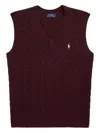 Polo Ralph Lauren Bordeaux Sleeveless Vest With V Neck And Pony Embroidery On The Front In Wool And Cashmere Man In Burgundy