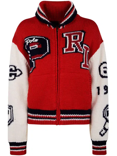 Polo Ralph Lauren "sweater Cardigan" Bomber Knit In Red