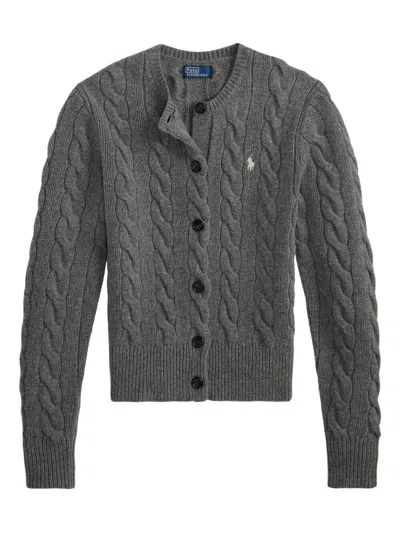 Polo Ralph Lauren Wool And Cashmere Cable Knit Cardigan In Gray