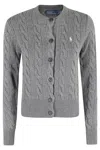 Polo Ralph Lauren Cable Knit Sweater With Button-up Front And Fitted Ribbed Hem In Gray