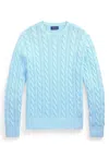 Polo Ralph Lauren Cable-knit Cotton Sweater With Pony Embroidery In Clear Blue