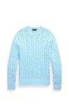 Polo Ralph Lauren Cable-knit Cotton Sweater With Pony Embroidery In Clear Blue