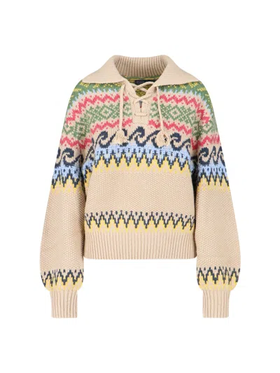 Polo Ralph Lauren Sweater Fair-isle Lace Up In Multi