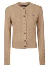 Polo Ralph Lauren Cable Knit Cardigan With Ribbed Finish In Gold