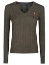 Polo Ralph Lauren Cable-knit Cotton Crewneck Sweater In Green