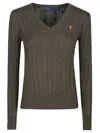 Polo Ralph Lauren Cable-knit Cotton Crewneck Sweater In Green