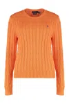 Polo Ralph Lauren Cable Knit Sweater With V-neck In Orange