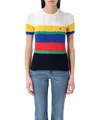 Polo Ralph Lauren Striped Short Sleeve Cable Knit Top In Multicolor