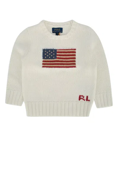 Polo Ralph Lauren Flag Intarsia Cotton Sweater In White