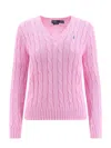 Polo Ralph Lauren Embroidered-logo Cable-knit Jumper In Pink