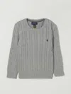 Polo Ralph Lauren Kids' Cotton Cable Knit Crewneck Sweater In Gray