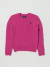 Polo Ralph Lauren Cable Knit Sweater With Round Neckline And Long Sleeves In Pink