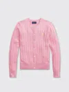 Polo Ralph Lauren Kids' Polo Pony Cable-knit Cardigan In Pink