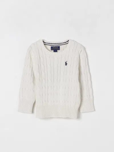 Polo Ralph Lauren Boys White Kids Brand-embroidered Cable-knit Knitted Jumper 7-14 Years
