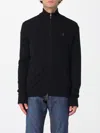 Polo Ralph Lauren Black Cardigan With High Neck And Pony Embroidery On The Front In Wool Man In Black