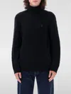 Polo Ralph Lauren Cable Knit Black Turtleneck Sweater With Embroidered Logo In Black