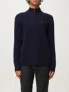 Polo Ralph Lauren Blue Cable-knit Sweater With Zip And Pony Embroidery In Wool And Cashmere Man In Blue