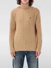 Polo Ralph Lauren Cable Knit Turtleneck Sweater With Embroidered Logo In Brown
