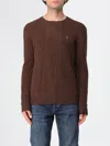 Polo Ralph Lauren Brown Cable-knit Sweater With Contrast Logo Embroidery In Brown