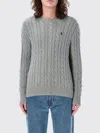 Polo Ralph Lauren Grey Crewneck Sweater With Pony Embroidery On The Front And Woven Knit In Cotton Man In Gray