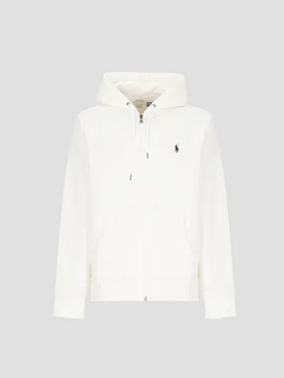 Polo Ralph Lauren White Hoodie With Contrasting Logo Embroidery In Cotton Man