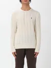 Polo Ralph Lauren Classic Cable-knit Sweater With Ribbed Hem And Embroidered Logo In White