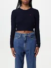 Polo Ralph Lauren Julianna Cotton Cable Crew Neck Sweater In Blue